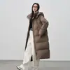 Nueva Chaqueta de Plumón Cálida Larga Hasta la Rodilla Color Sólido para Mujer Otoño/Invierno 2026, Longitud Media, 90% Plumón de Pato, Alta Calidad, con Capucha