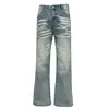 Pantalones de Mezclilla Lavados con Degradado de Campana Estilo Hippie Trendy Punk Retro Arrugados Desgastados Casuales Largos para Hombre