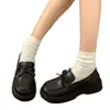 Zapatos de cuero para mujer estilo francés con lazo, suela gruesa, para aumentar la altura, 2026 otoño nuevo, mocasines vintage estilo británico, zapatos simples JK