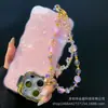 Cadena Colgante Creativa para Teléfono Móvil Cadena para Teléfono Móvil de Cuentas de Cristal Colgante de Corazón de Azúcar Zirconia de Flor Cadena de Sentido Avanzado Decoración Colgante Japonesa y Coreana