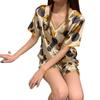 Pijama de Cuello en V para Mujer, Verano Seda de Hielo Manga Corta Shorts, Delgado, Lindo, Sexy y Dulce Ropa de Casa Estudiante Conjunto de Dos Piezas