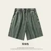 Shorts Pesados Lavados Desgastados Transfronteiriços 240g Masculino Verão Algodão Puro Batik Fio Duplo Soltos Shorts Retrô Americano