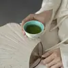 Taza de Té de Bambú Pintada a Mano de Porcelana Blanca de Arcilla de Jade de las Dinastías Tang y Song, Juego de Té Kung Fu, Vajilla Cerámica para el Hogar, Taza de Té con Esmalte Interior Verde Turquesa, Taza Individual