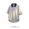 Camisa Polo Estilo Retrô Americano com Manga Curta para Homens, Roupa de Verão, Caimento Regular nos Ombros, Toque Premium de Peso Pesado, Top de Manga Meia