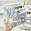 Porta lápices acrílico transparente de cinco compartimentos, caja de almacenamiento elegante y estéticamente agradable, organizador de escritorio, porta lápices cuadrado de plástico