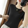 Nuevo Suéter de Punto de Seda de Hielo con Rayas Redondas y Cuello Redondo de Manga Corta para Mujer, Para Usar por Dentro o por Fuera, Delgado, Top Base, Camiseta