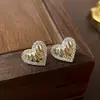 Moda pliegues circón amor plata joyería para orejas geométrica europea y americana alto sentido temperamento chapado en oro real pendientes de oro