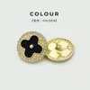 Botões metálicos redondos de trevo de quatro folhas cravejados de diamantes de alta qualidade para suéteres da moda, cardigãs, botões decorativos para casacos e blazers