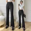 Calça Comprida Casual de Cintura Alta para Mulheres 2026 Primavera/Verão Novo Estilo Coreano Slim-Fit Calças Flare com Fendas e Efeito de Caimento