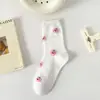 Calcetines blancos para mujer, calcetines de primavera y otoño hasta la mitad de la pantorrilla, calcetines de frutas frescas, calcetines de oso de dibujos animados para mujer, venta al por mayor, calcetines Zhuji