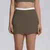 Novo Estilo Transfronteiriço Cor Nude Toque Macio Bloco de Cores Cintura Alta Costela Falso Duas Peças Saia Esportiva Anti-Exposição Saia de Tênis Roupa de Yoga