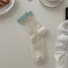 Meias Sem Costura para Mulheres, Estilo Coreano, Meias de Cano Médio Color Block, Meias Finas de Cano Médio Vazadas para Primavera e Verão, Meias de Algodão Largas