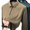 Camisa Polo para Hombre 2026 Primavera y Otoño Nueva Alta Gama Casual de Negocios para Hombre con Media Cremallera y Cuello Camisero Rayada de Manga Larga