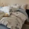 Conjunto de Quatro Peças Espesso Escovado 100% Algodão Puro Estilo Ins de Luxo Leve Lençol com Elástico 100% Algodão Capa de Edredom Conjunto de Cama Floral de Três Peças 4