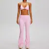 Nuevo traje deportivo casual transfronterizo para mujer, pantalones acampanados para deportes al aire libre y fitness, top fruncido push-up, conjunto de yoga