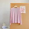 Camisa de proteção solar fina e elástica de liocel com gola redonda e manga longa, estilo coreano, leve, adequada para primavera e outono, top de camada interna, camiseta feminina