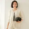 Cardigan Feminino Novo de Cashmere Puro Tricô Torcido Jaqueta Gola Redonda Suéter Engrossado Simples Versátil Top Outono Inverno