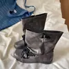 Botines con Cordones de Encaje y Moño Retro Desgastado para Mujer 2026 Nuevo Llegada de Otoño Botines Estilo Ballet Estilo Coreano Botas de Tacón Apilado Estilo Western