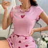 2025 Novo Conjunto de Pijama Feminino Europeu e Americano Moda Conjunto de Comércio Exterior Transfronteiriço Design Estampado Doce Shorts de Alcinha