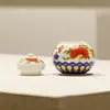 Pote de Cerâmica Esmaltada Estilo Dinastia Tang e Song para Chá com Desenhos Florais e de Borboletas, Pote Doméstico para Armazenamento de Chá, Pote Selado