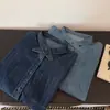 Camisa jeans vintage de gola cruzada para mulheres, top jaqueta de outono com caimento solto para sobreposição