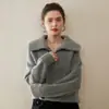Suéter de Cachemira 100% con Cuello Polo y Media Cremallera para Mujer, Holgado, Grueso, Ropa de Lana, Jersey, Manga Raglán, Tejido, Capa Base Superior