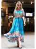 Vestido estampado de comercio exterior, nuevo, de Amazon, bohemio, con hombros descubiertos y borlas, de manga corta.