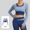 Conjunto de Yoga Feminino Outono/Inverno Duas Peças Manga Longa Color Block com Sutiã Embutido, Alta Elasticidade, Modelagem Justa, para Corrida, Fitness, Esportes