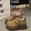 Sapatos Birkenstock Genuínos de Couro com Cobertura Total e Sola Grossa para Mulheres, Forrados com Lã e Espessados para Aquecimento, Botas de Neve, Sapatos de Algodão, Sapatos de Lã de Cordeiro, Mocassins