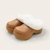 Chinelos Peludos de Solado Grosso para Mulheres no Inverno, Uso Externo, Forrados com Fleece, Quentes, Que Aumentam a Altura, Antiderrapantes, Impermeáveis, Chinelos de Algodão com Biqueira para Mulheres
