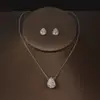 Collar, Pendientes y Cadena para Clavícula de Lujo Ligero de Alta Gama con Forma de Gota de Agua y Completamente Incrustados