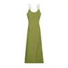 Vestido Sexy Bodycon de Verano Ajustado de Longitud Media con Cuello Redondo, de Botones, Abertura y Tirante de Punto para Mujer