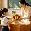 Regalo del Día del Maestro para escuela primaria y jardín de infantes, regalo de agradecimiento para maestras, artículo decorativo, ramo de girasol tejido a mano