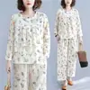 Conjunto de Algodón Nube para Primavera y Otoño, Moda de Ropa de Casa de Manga Larga y Pantalón Largo para Madres Jóvenes y de Mediana Edad, Adecuado para Usar al Aire Libre