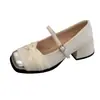 Tacones Altos Bajos Estilo Hada Suave para Mujer, Nuevos Zapatos de Cuero Mary Jane con Tacón Grueso Estilo Francés Otoño 2026 para Combinar con Vestidos
