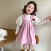 Faldas para Niñas Ropa de Otoño 2025 Nuevo Conjunto de Dos Piezas para Niños Traje de Falda con Tirantes Estilo Occidental Vestido para Niña Pequeña Primavera y Otoño