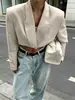 Novidade para o Outono de 2026: Blazer feminino de comprimento curto com design patchwork listrado inspirado em vintage e silhueta solta