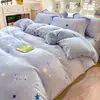 Juego de Cuatro Piezas de Terciopelo de Leche Engrosado 2026 con Estampado Floral Fresco Juego de Ropa de Cama de Vellón de Coral, Funda de Edredón Individual/Doble, Popular en Transmisiones en Vivo