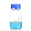 Botella de reactivo transparente marrón tapa azul botella de seda botella de rosca botella sellada 100 250 500 1000 ml botella de vidrio