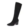 Botas Altas de Tacón Retro de Terciopelo 2026 Otoño Nuevo Estilo Cremallera Lateral Adelgazantes Tallas Grandes Tacón Grueso Botas de Moda para Mujer