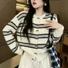 Cárdigan de punto con cuerno a rayas retro 2026, holgado y casual, nuevo suéter estilo coreano de otoño e invierno, prenda exterior casual