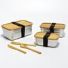 Origin Supply Caja Crujiente Estilo Japonés de Acero Inoxidable 304 con Tapa de Bambú Almacenamiento y Almacenamiento Rectangular Sellado Caja de Almuerzo con Tapa de Madera