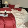 Juego de cuatro piezas de boda estilo francés con encaje y alto número de hilos, funda de edredón de jacquard de algodón amigable con la piel, colcha de boda roja, funda de edredón, ropa de cama