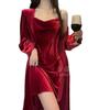 Pijamas de terciopelo dorado para mujer 2024 Nuevo otoño e invierno Pure Desire traje camisón sexy con tirantes de encaje invierno