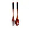 Madera de Alcanfor Madera Maciza Cuchara Tenedor Palillos Juego de Tres Piezas Palillos Personales Bolsa de Tela Portátil para Exteriores Tenedor Cuchara de Madera Vajilla Portátil