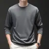 Camiseta de Manga Larga de Waffle Nueva para Hombre Primavera y Otoño, Camisa Base Casual de Negocios de Color Sólido, Sudadera Fina de Cuello Redondo