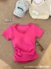 Camiseta Sexy Caliente Cruzada de Cuello Bajo y Manga Corta para Mujer, Diseño Ajustado a la Cintura, Top Corto Exterior Favorecedor y Elegante