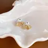 Pendientes de Lazo con Perla Chapados en Oro Real de 18 Quilates para Mujer, Pendientes Exquisitos Versátiles de Gama Alta con un Estilo de Nicho