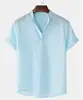 Comércio Exterior Roupas Masculinas 2024 # Amazon Aliexpress Popular Verão Masculino Algodão e Linho Respirável Cor Sólida Camisa Henley de Manga Curta