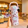 Nueva taza aislada de acero inoxidable de alta calidad para gatos con pajilla, diseño lindo de caricatura, portátil con correa, taza para estudiantes 316
